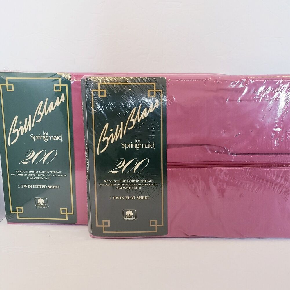 VTG NEW Bill Blass for Springmaid Twin Flat &‎ Fitted Sheet Set Claret Percale